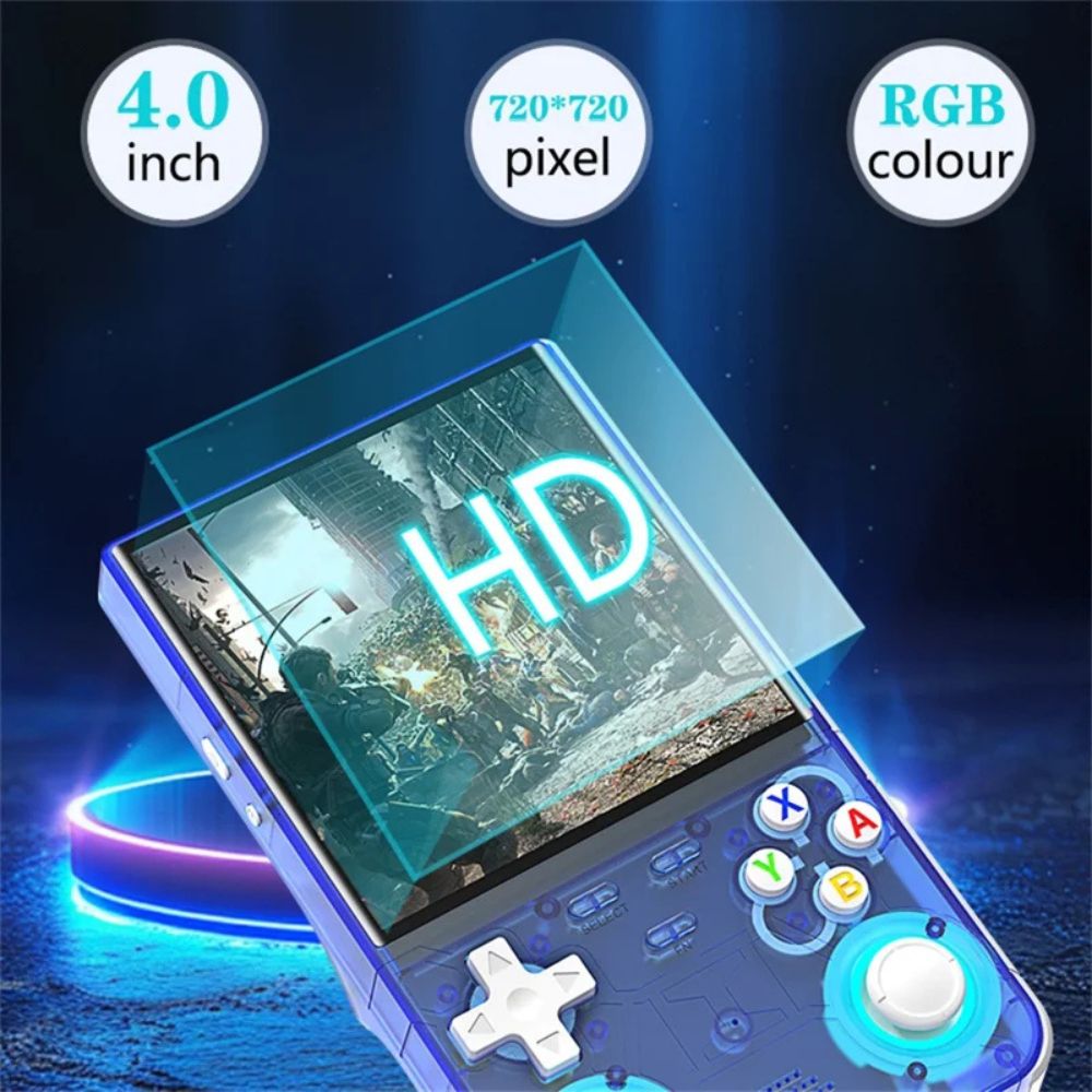 Imagen 2 del producto Consola portátil R36 Ultra, almacenamiento 128GB, Wi‑Fi, juegos incluidos, azul transparente