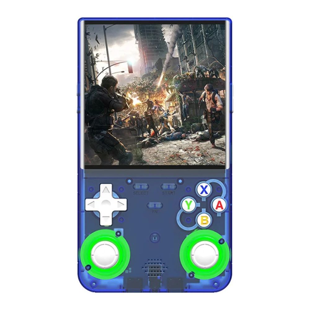 Imagen 1 del producto Consola portátil R36 Ultra, almacenamiento 128GB, Wi‑Fi, juegos incluidos, azul transparente
