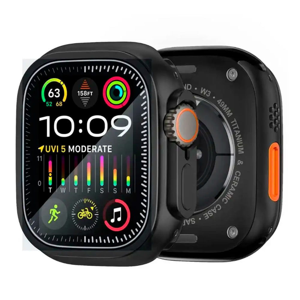 Case de metal Urvoi para Apple Watch Ultra 49mm, resistente al agua y corrosión, negro