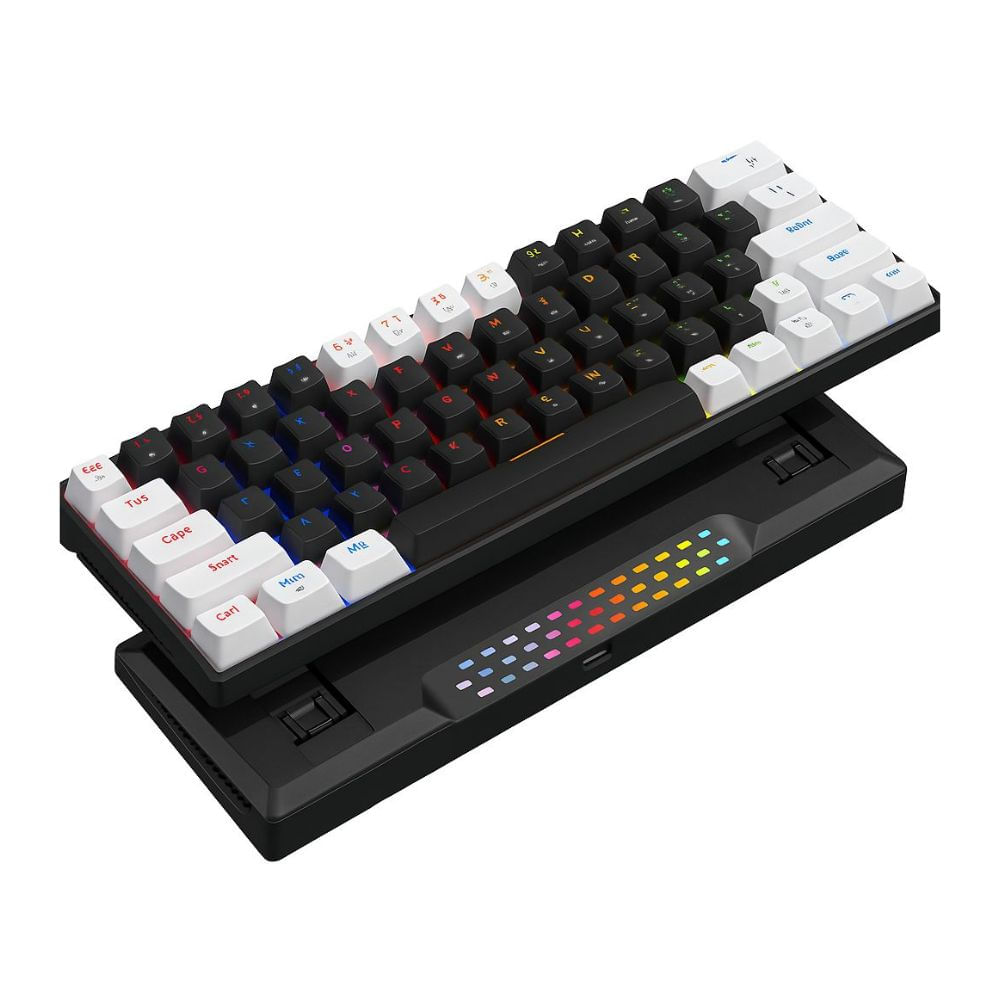 Teclado gamer Zifriend KA646 mecánico 60%, RGB Rainbow, 63 teclas, cable USB desmontable, switches Blue, blanco