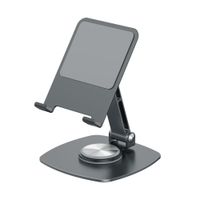 Soporte para tablet y celular 13"" con rotación 360°, altura ajustable 12 cm, acero al carbono y aluminio, gris