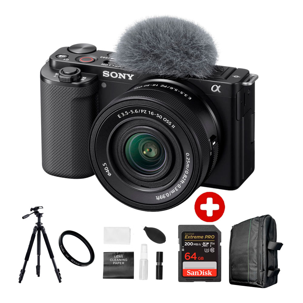 Cámara Sony ZV-E10 Mirrorless 24.2MP + lente 16-50mm f/3.5-5.6 II + kit Ultimate con accesorios profesionales