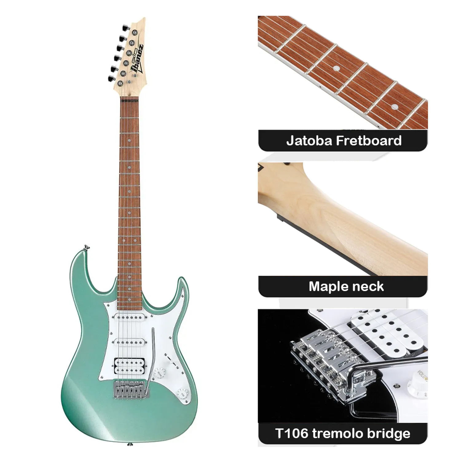 Imagen 2 del producto Pack Ibanez Gio GRX40 Metallic Light Green con amplificador Orange Crush 12W y accesorios completos