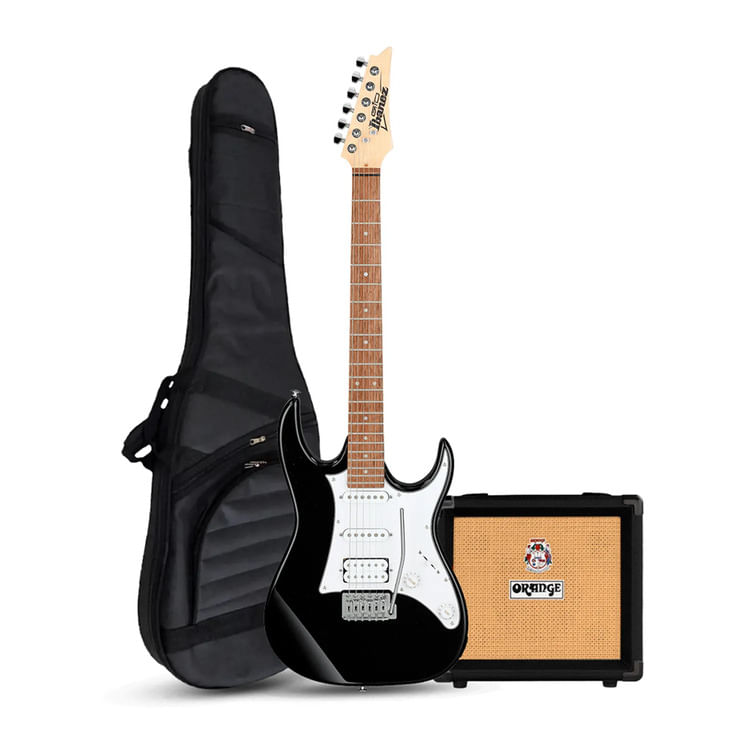 Pack Ibanez Gio GRX40 Black Night, amplificador Orange Crush 12W, accesorios completos