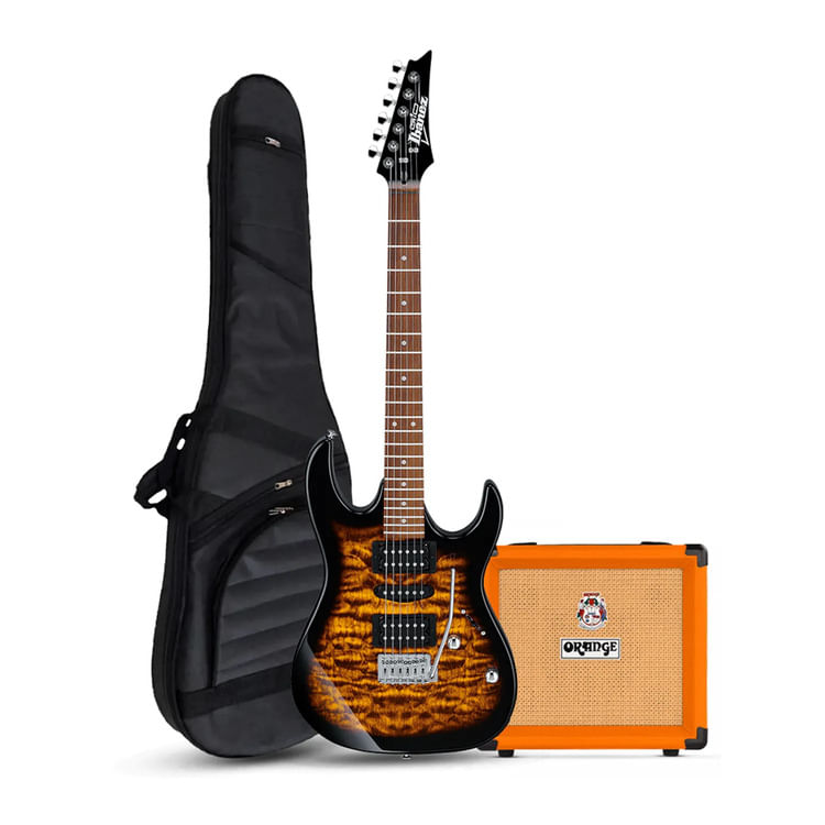 Pack Ibanez GRX70QA Sunburst, amplificador Orange Crush 12W, accesorios completos