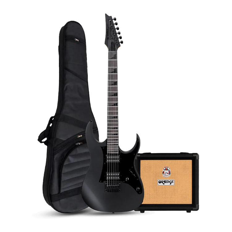 Pack Ibanez GRGR131EX Black Flat, amplificador Orange Crush 12W, accesorios completos