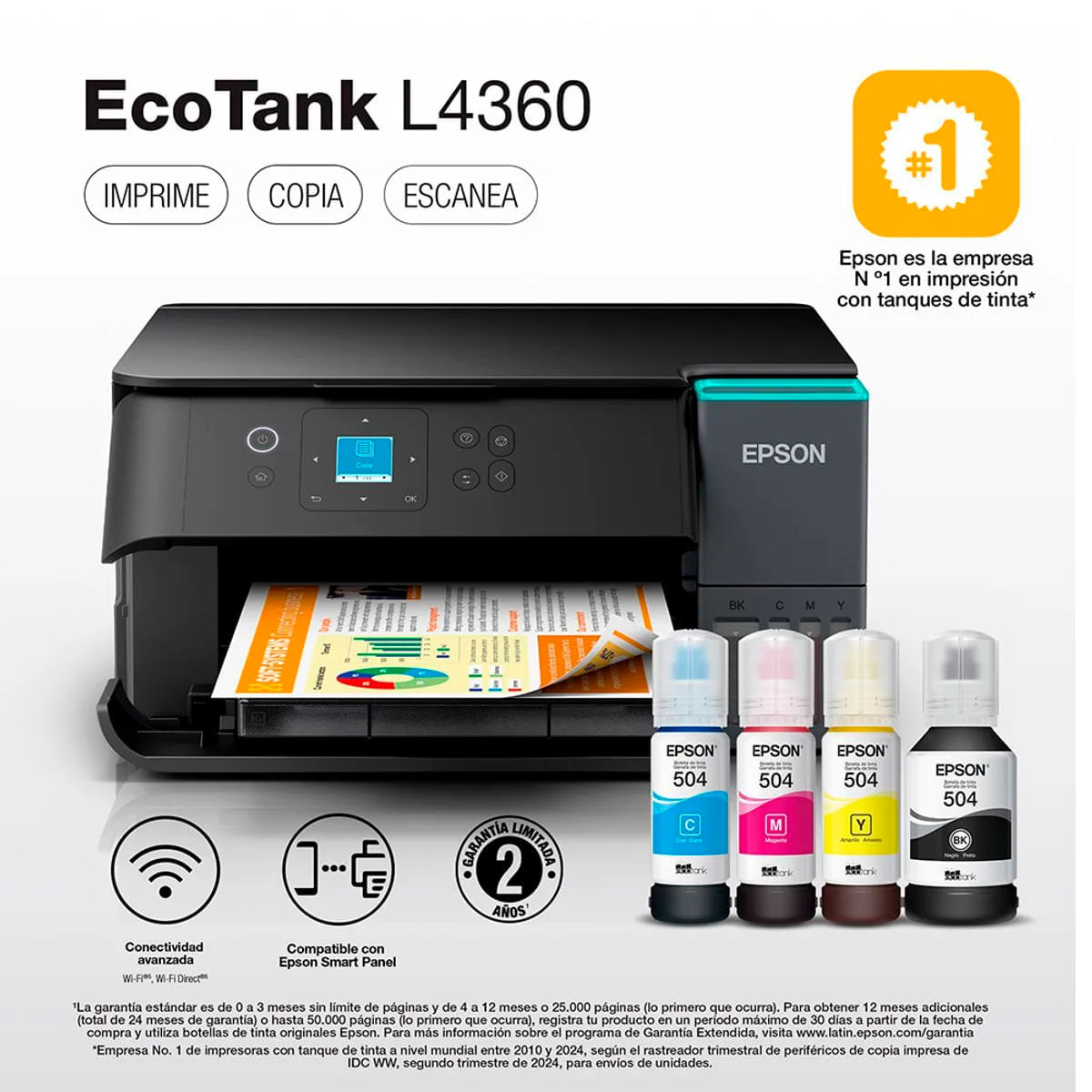 Imagen 2 del producto Impresora multifuncional Epson L4360, inyección de tinta, inlámbrica, Wi-Fi, con tanques recargables