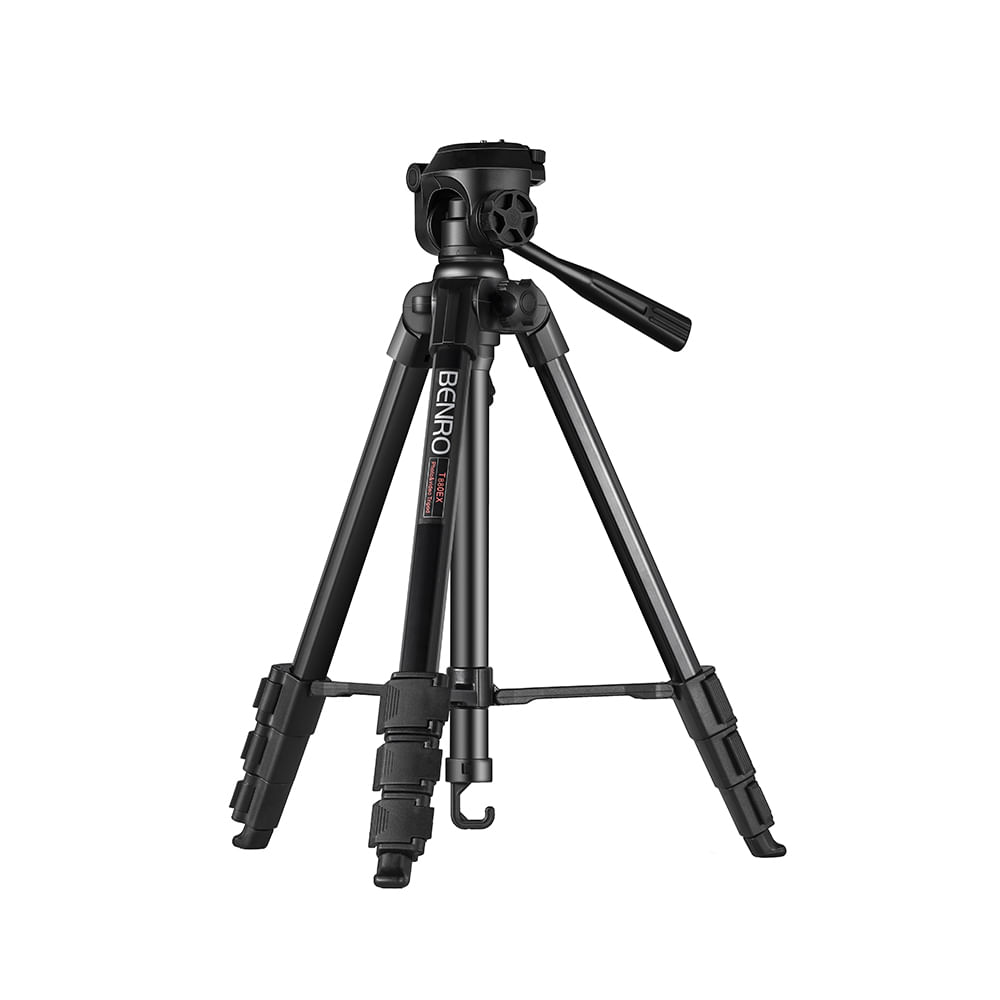 Trípode para cámara fotográfica Benro T880EX, altura de 46 cm - 145 cm, cabezal giratorio 360°, aluminio, carga máx. 2 kg, negro