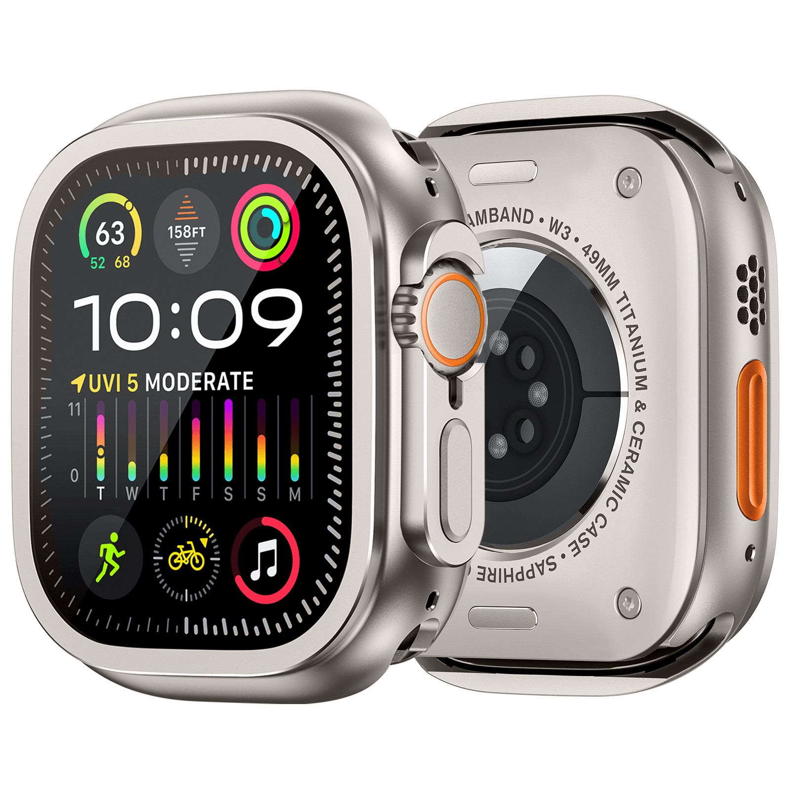 Case de metal, para Apple Watch Ultra, Ultra 2, Ultra 3, titanio clásico