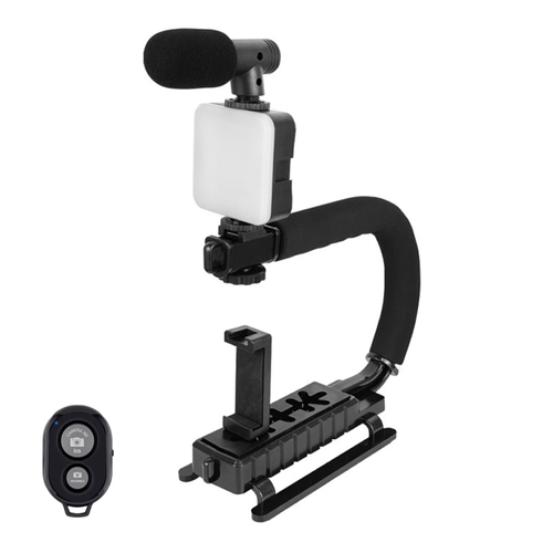 Kit de grabación Escorpión KREED AY-49U con luz LED recargable, micrófono y soporte para cámara y celular