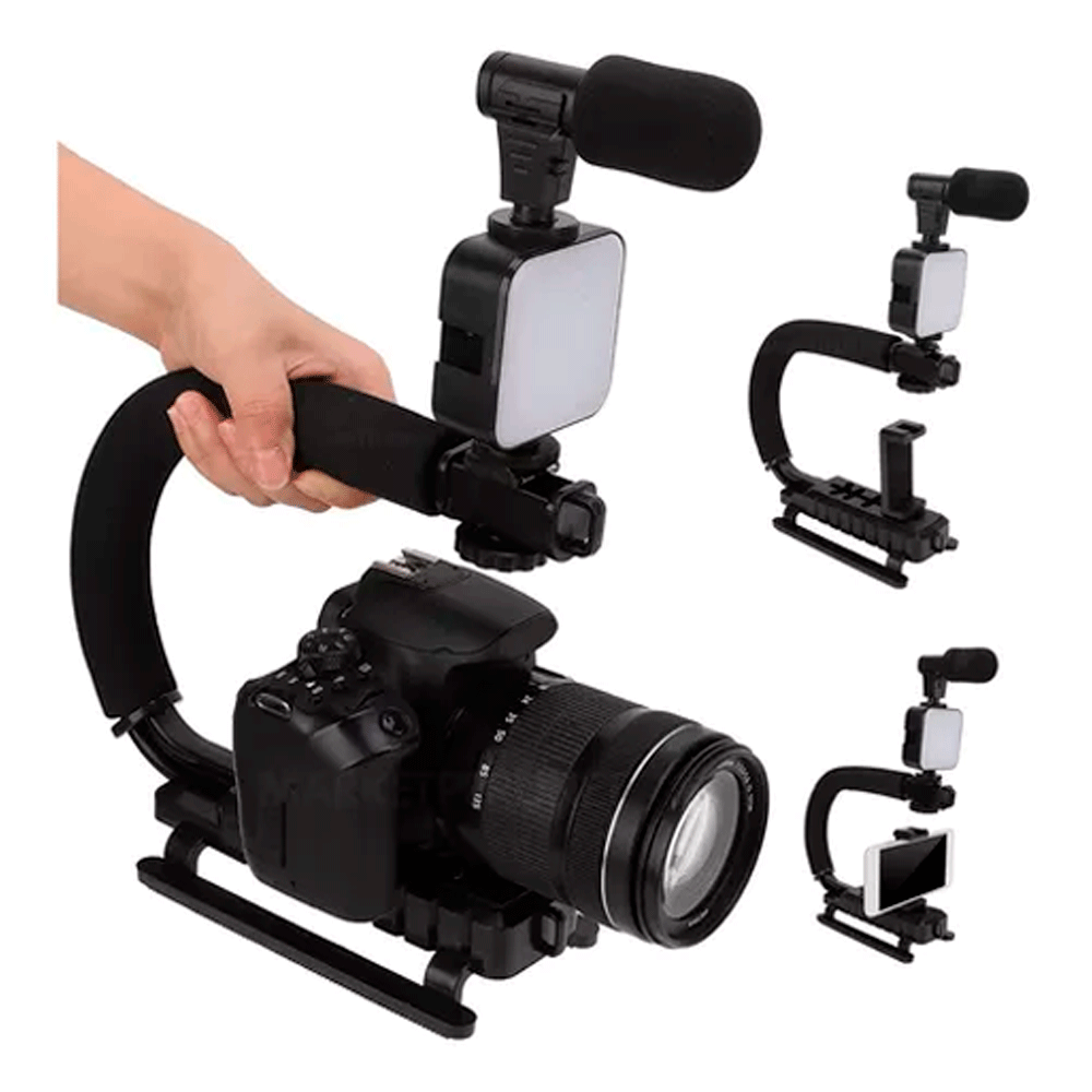 Imagen 2 del producto Kit de grabación Escorpión KREED AY-49U con luz LED recargable, micrófono y soporte para cámara y celular