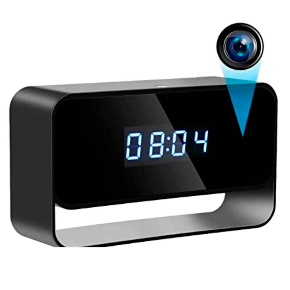 Reloj de escritorio espía Wi-Fi, rango de movimiento 180°, 2K, visión nocturna, negro
