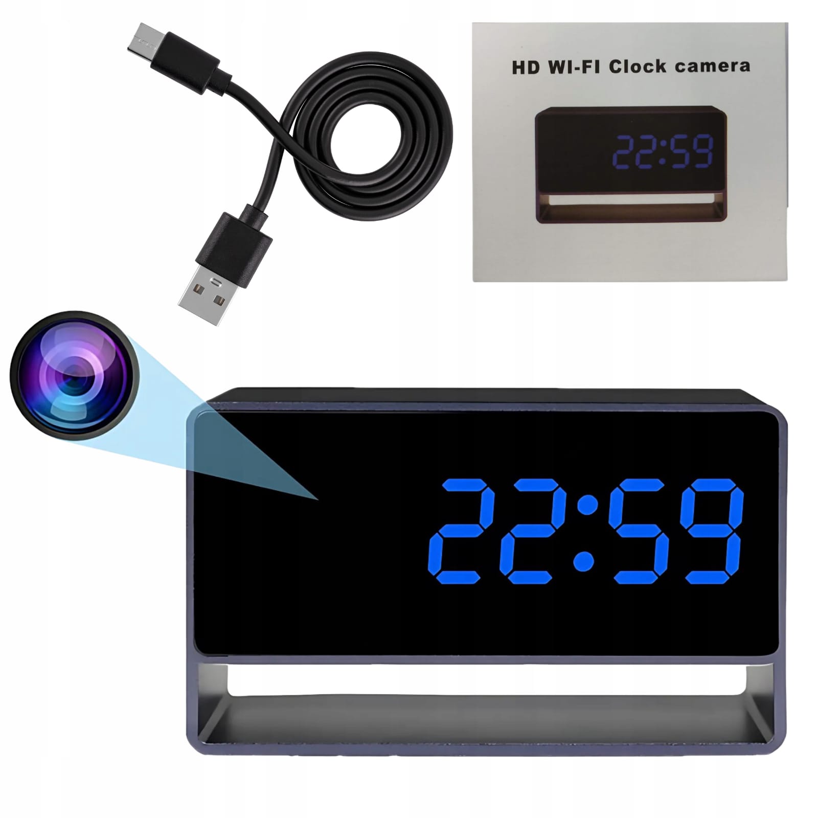 Imagen 2 del producto Reloj de escritorio espía Wi-Fi, rango de movimiento 180°, 2K, visión nocturna, negro
