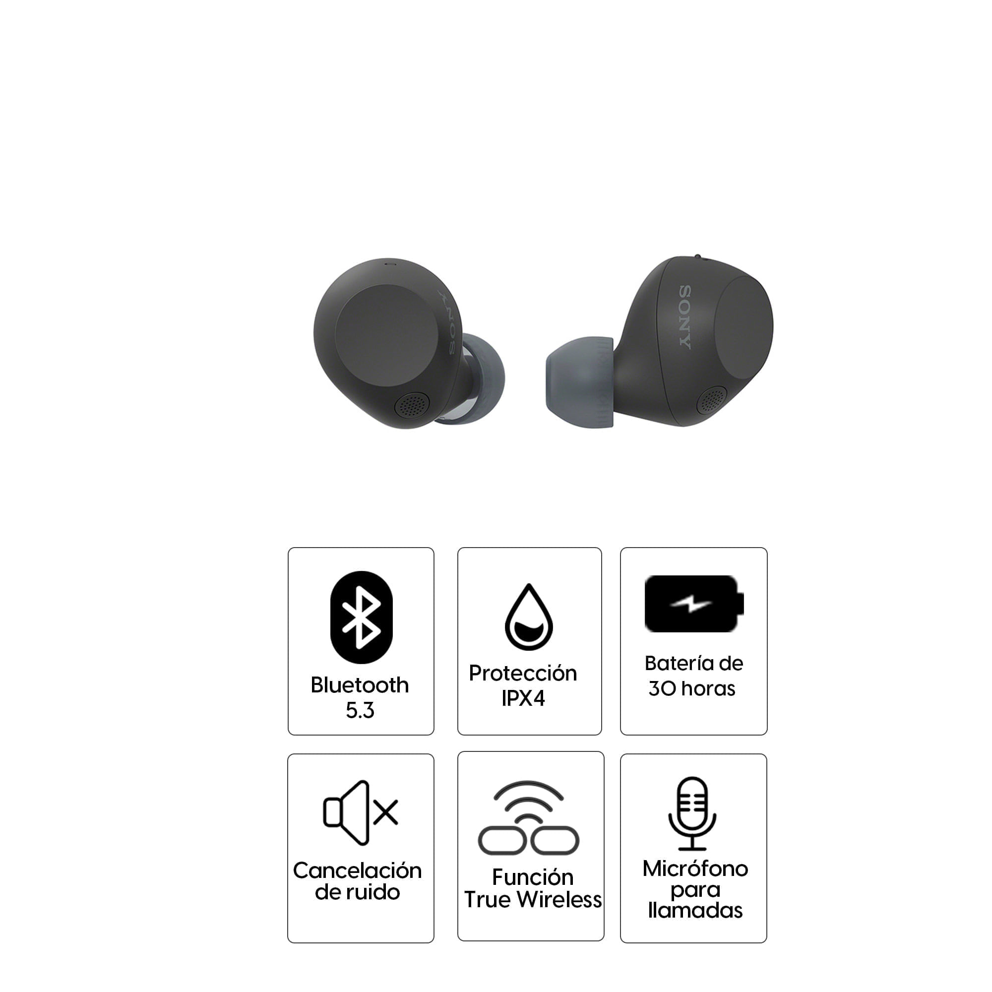 Imagen 2 del producto Audífonos bluetooth True Wireless Sony C710 cancelación de ruido, resistente al agua IPX4, duración máx. 30 horas con estuche de carga, negro