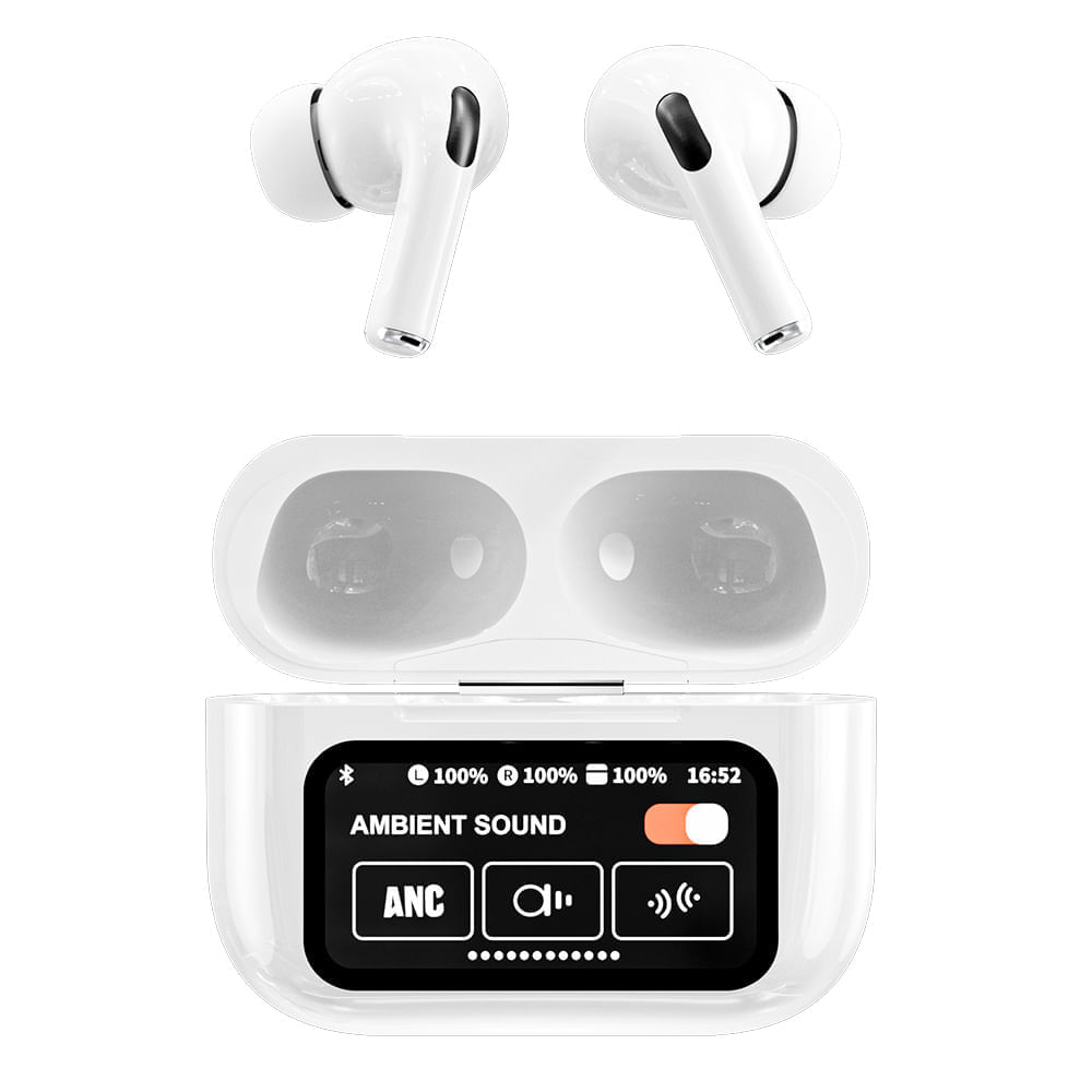 Audífonos bluetooth True Wireless Decibel Aura Touch cancelación activa, resistente al agua IPX4, duración máx. 32 horas, con pantalla táctil, blanco