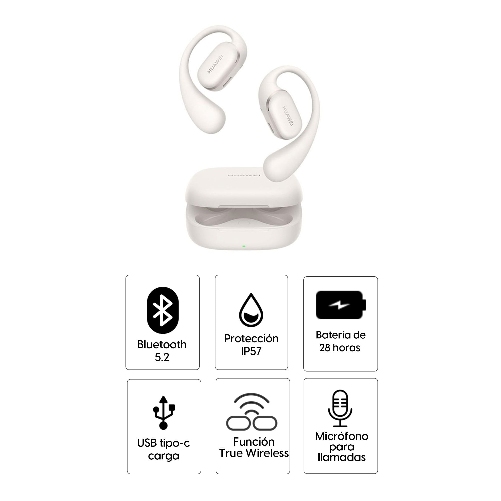 Imagen 2 del producto Audífonos bluetooth True Wireless Huawei Freearc resistencia al agua IP57, duración máx. 28 horas con estuche de carga, gris