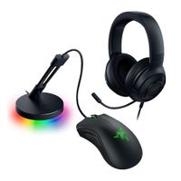 Kit gamer Razer: Audífonos Kraken x Lite + Mouse Deathadder Essential + Sujetador de cables Bungee V3 Chroma, negro