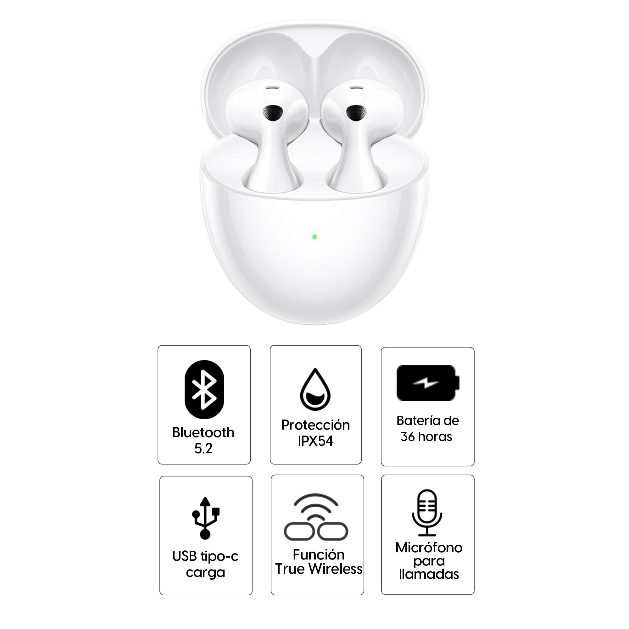 Imagen 2 del producto Audífonos Bluetooth True Wireless Huawei FreeBuds 6 cancelación de ruido, resistente al agua IP54, duración máx. 36 horas con estuche, blanco