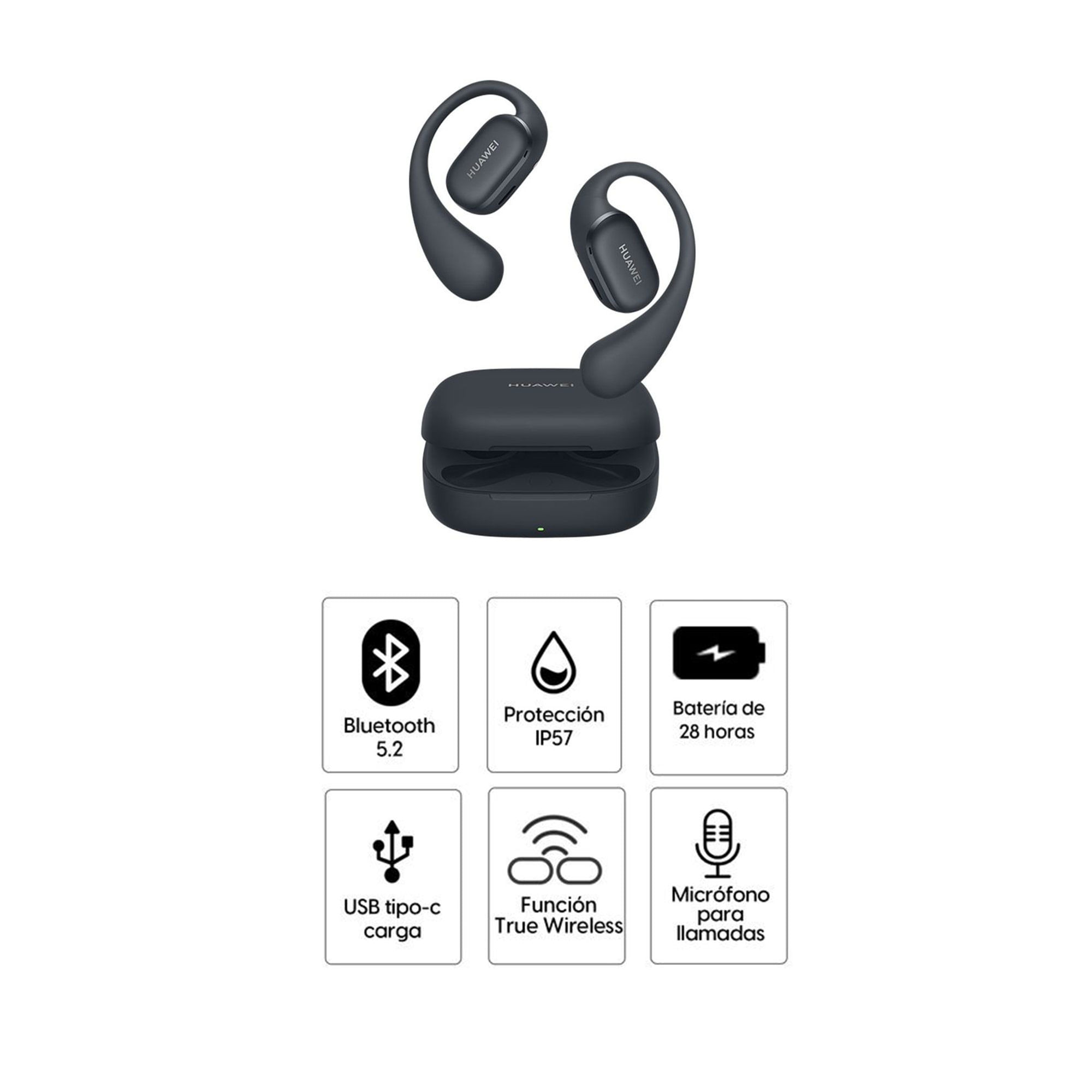 Imagen 2 del producto Audífonos bluetooth True Wireless Huawei FreeArc resistencia al agua IP57, duración máx. 28 horas con estuche de carga, negro