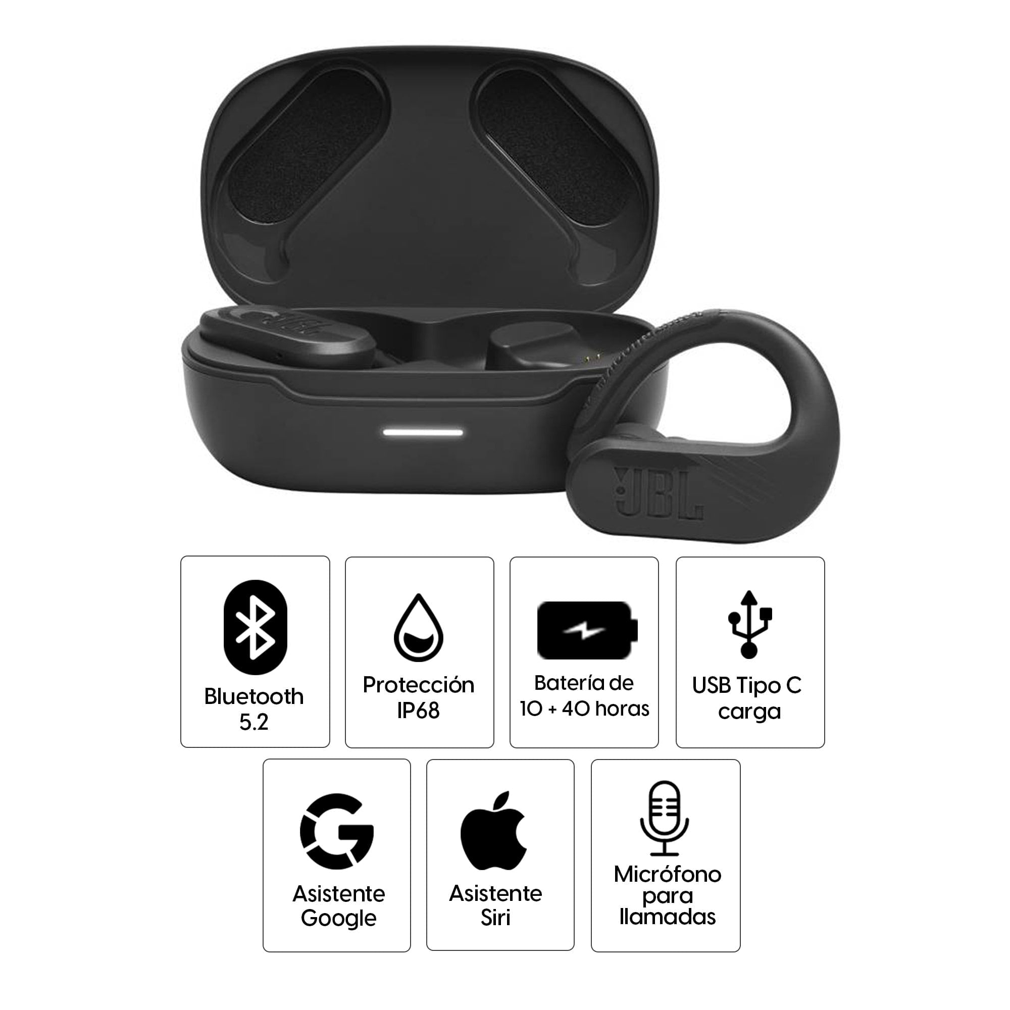 Imagen 2 del producto Audífonos bluetooth True Wireless JBL Endurance Peak 3 resistente al agua IP68, duración máx. 50 horas con estuche, negro