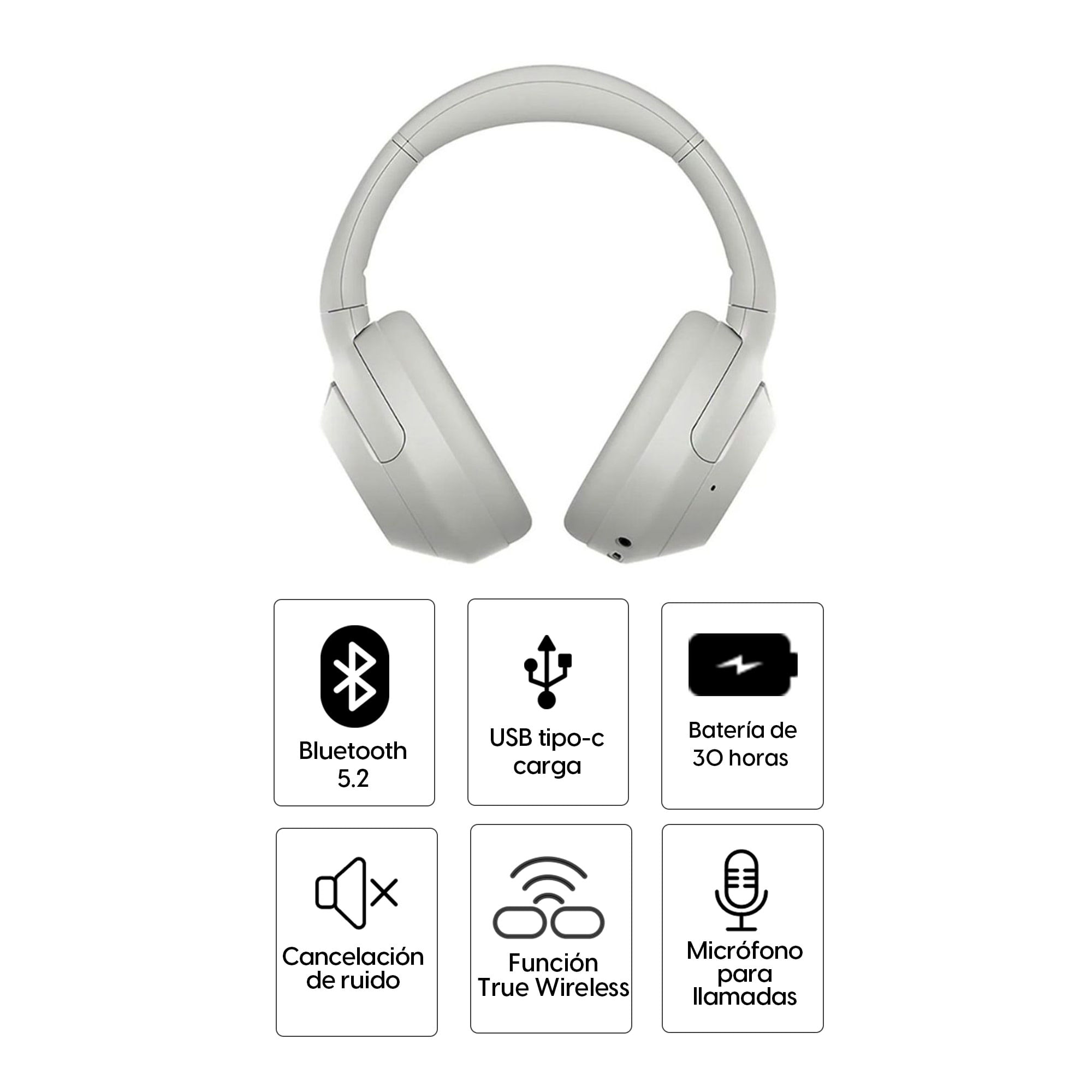 Imagen 2 del producto Audífonos bluetooth Sony ULT900 On-Ear refuerzo de graves, cancelación de ruido, 30 horas, control táctil, compatibilidad con asistentes de voz, blanc
