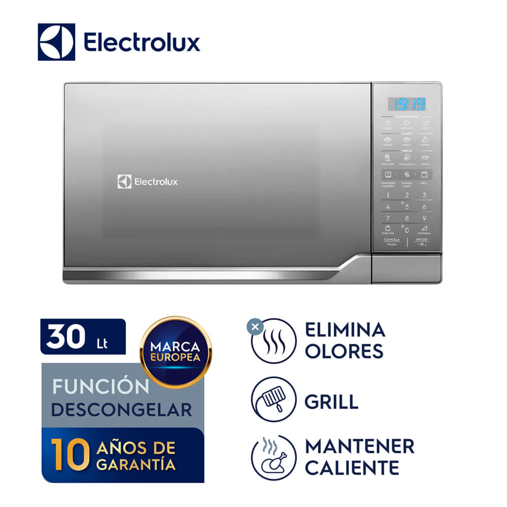 Imagen 2 del producto Horno microondas Electrolux 30L con Grill EMDO30G2GSRUG, elimina olor, menú diario, plateado