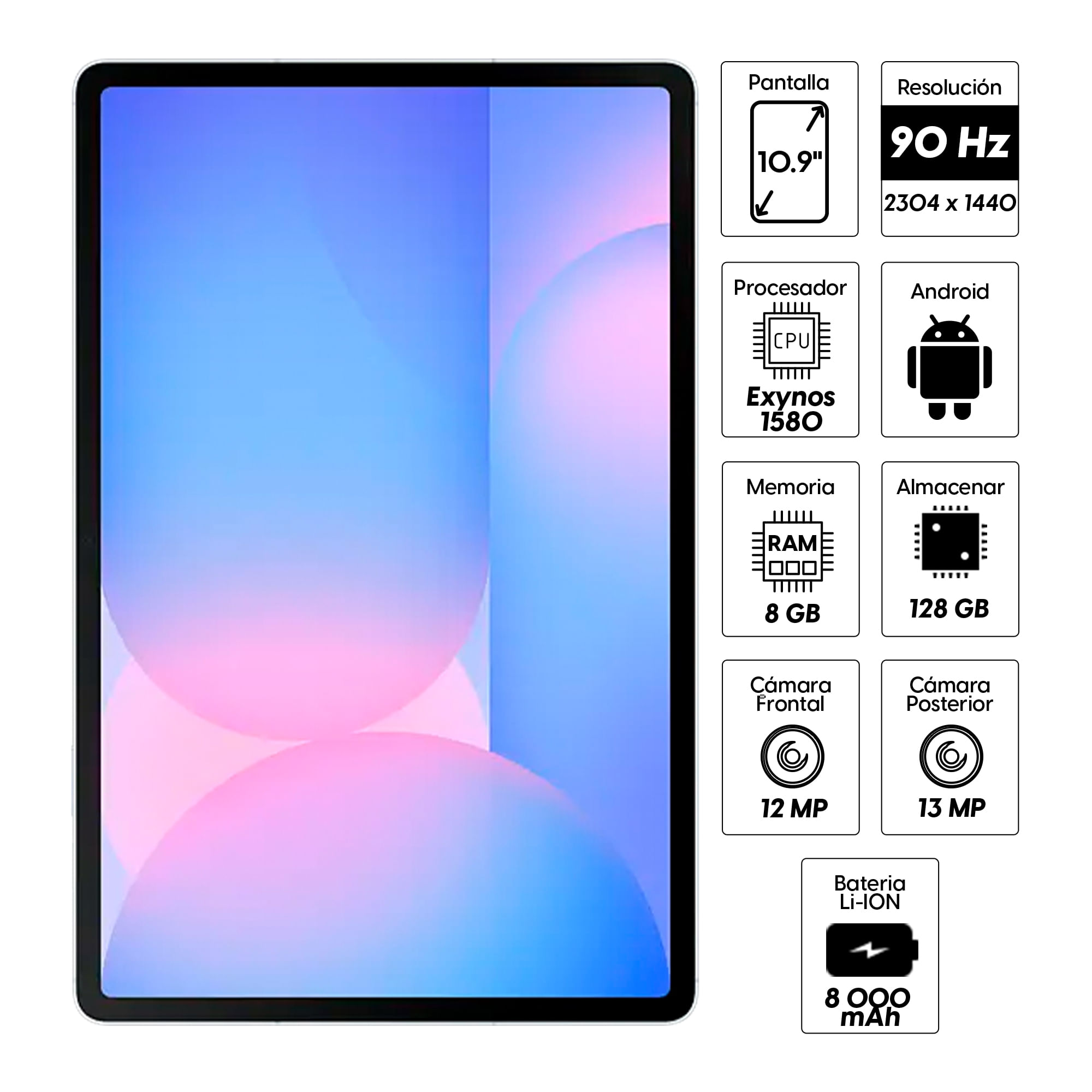 Imagen 2 del producto Tablet Samsung Galaxy Tab S10 FE 10.9"" 128GB, 8GB RAM, cámara principal 13MP y frontal 12MP, 8000 mAh, Exynos 1580, silver + Lápiz + Cover