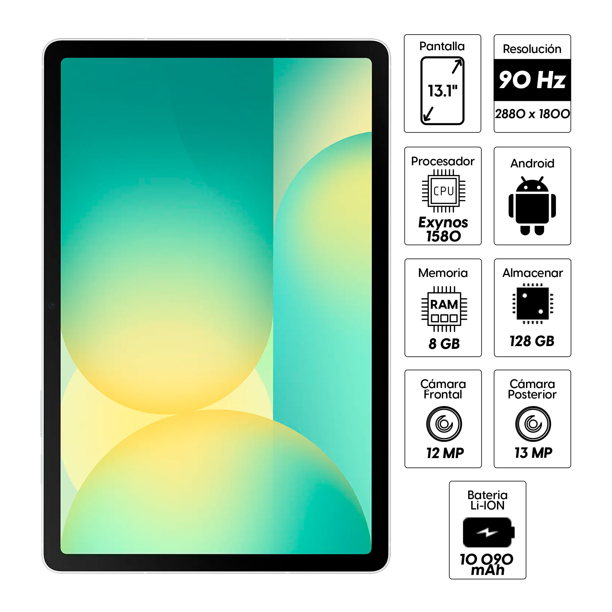 Imagen 2 del producto Tablet Samsung Galaxy Tab S10 FE Plus 13,1"" 128GB, 8GB RAM, cámara principal 13MP y frontal 12MP, 10090 mAh, Exynos 1580, azul + Lápiz + Cover