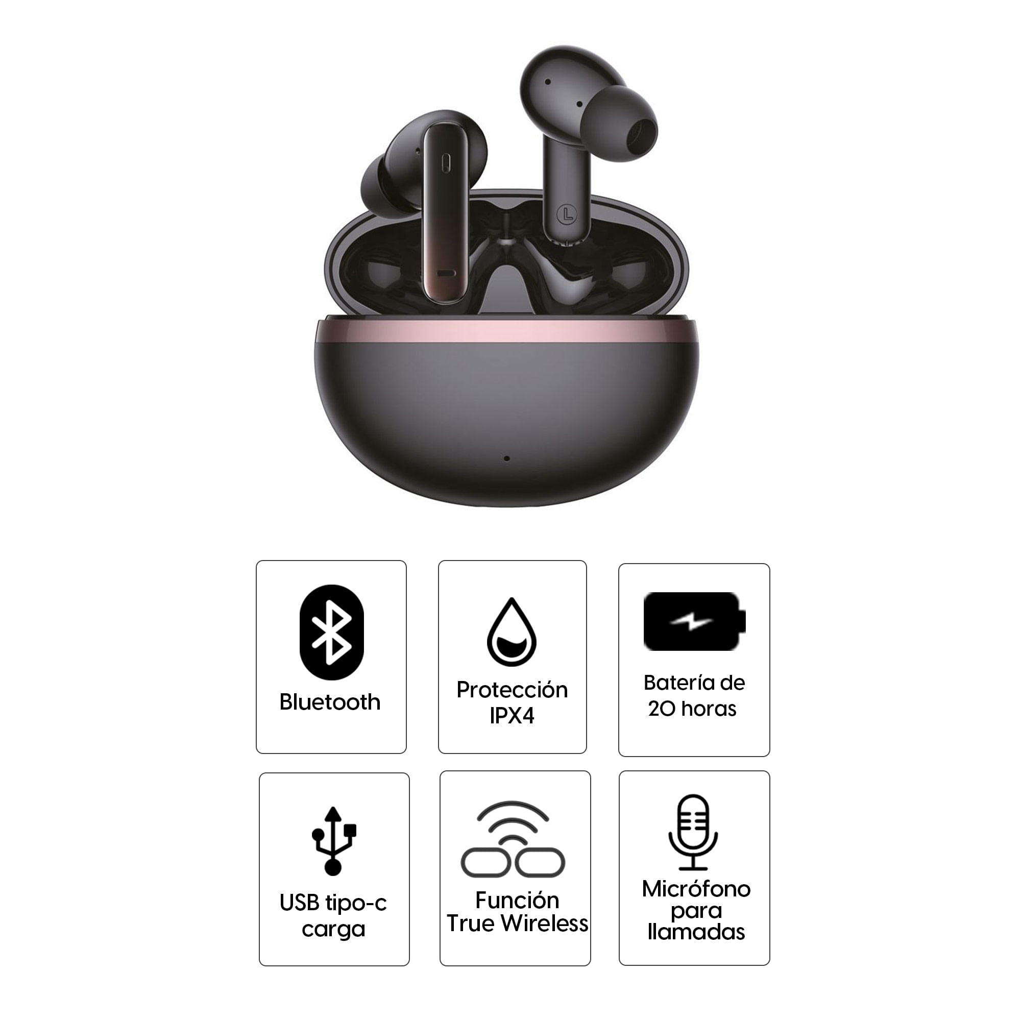 Imagen 2 del producto Audífonos bluetooth True Wireless Izuum Lite 2, cancelación de ruido, resistente al agua IPX4, duración máx 20 horas con estuche de carga, negro