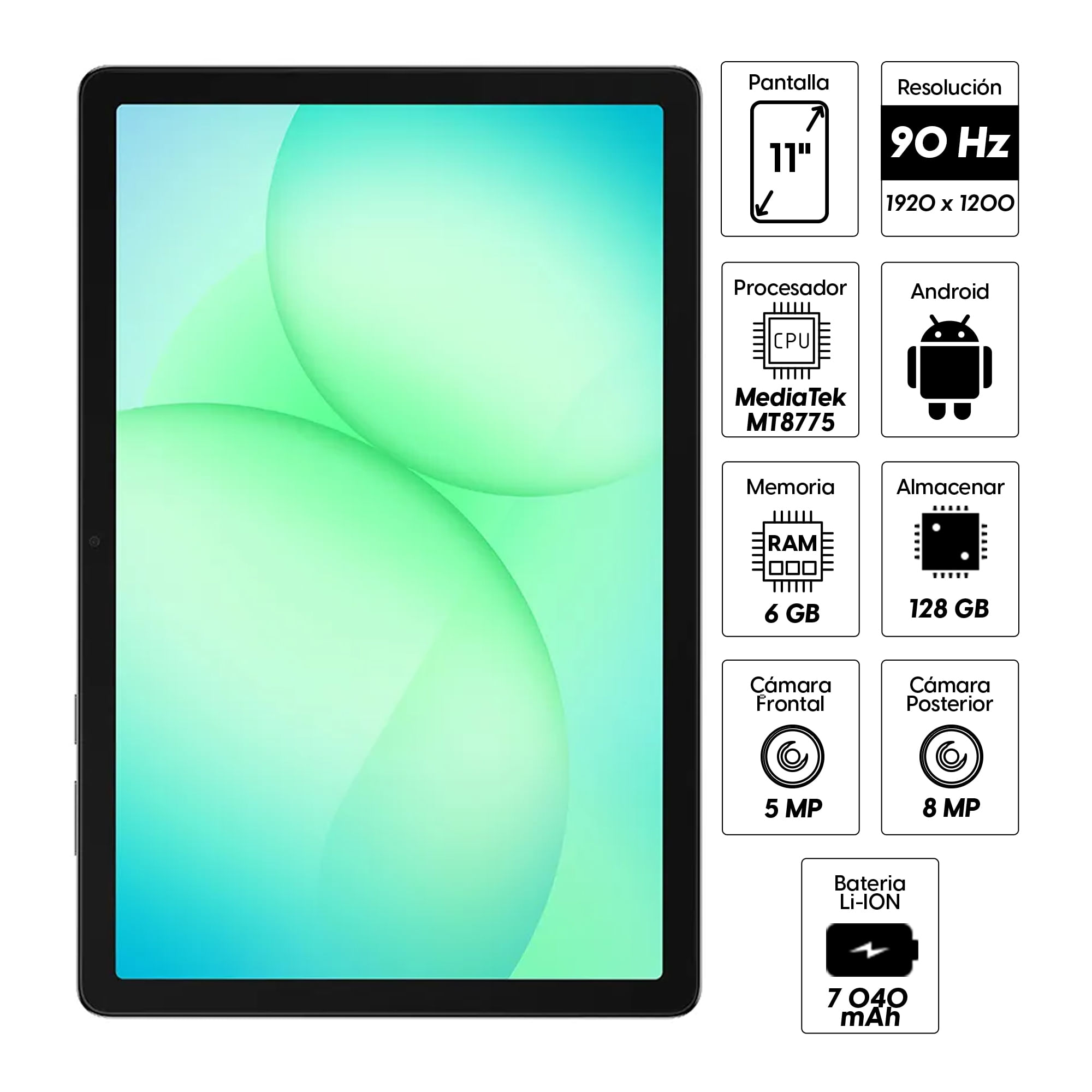 Imagen 2 del producto Tablet Samsung Galaxy Tab A11+ 11"" 128GB, 6GB RAM, cámara principal 8MP y frontal 5MP, 7040 mAh, MediaTek MT8775, gris
