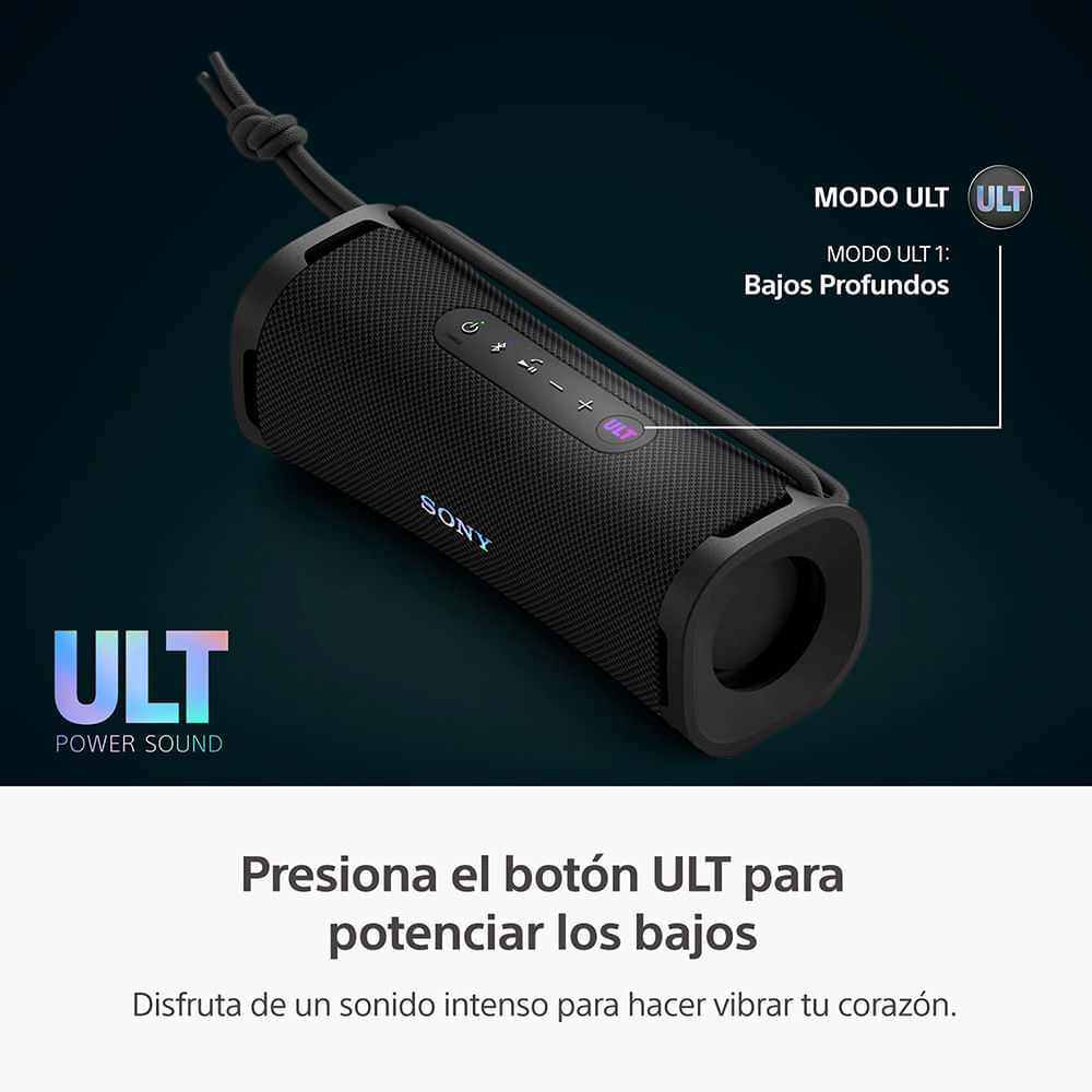 Imagen 2 del producto Parlante portátil Sony ULT FIELD 1 SRS-ULT10, graves mejorados, resistente al agua y polvo, batería 12h, negro