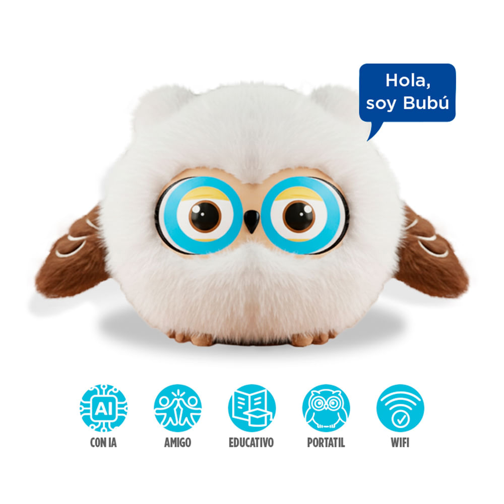 Imagen 2 del producto Bubú el búho Advance interactivo con IA, pantalla 1.28”, compatible con app Tuya Smart, recargable, crema y marrón