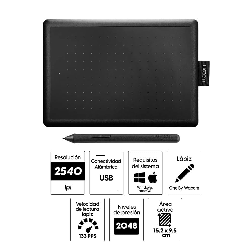 Imagen 2 del producto Tableta gráfica One By Wacom Small, conexión USB, incluye lápiz, negro con rojo