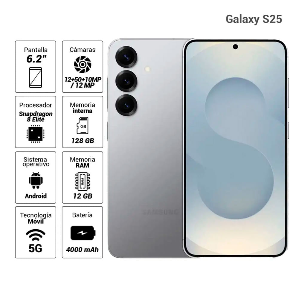 Imagen 2 del producto Celular Samsung Galaxy S25 5G 128GB, 12GB RAM, cámara trasera 50MP y frontal 12MP, 6.2"", silver shadow