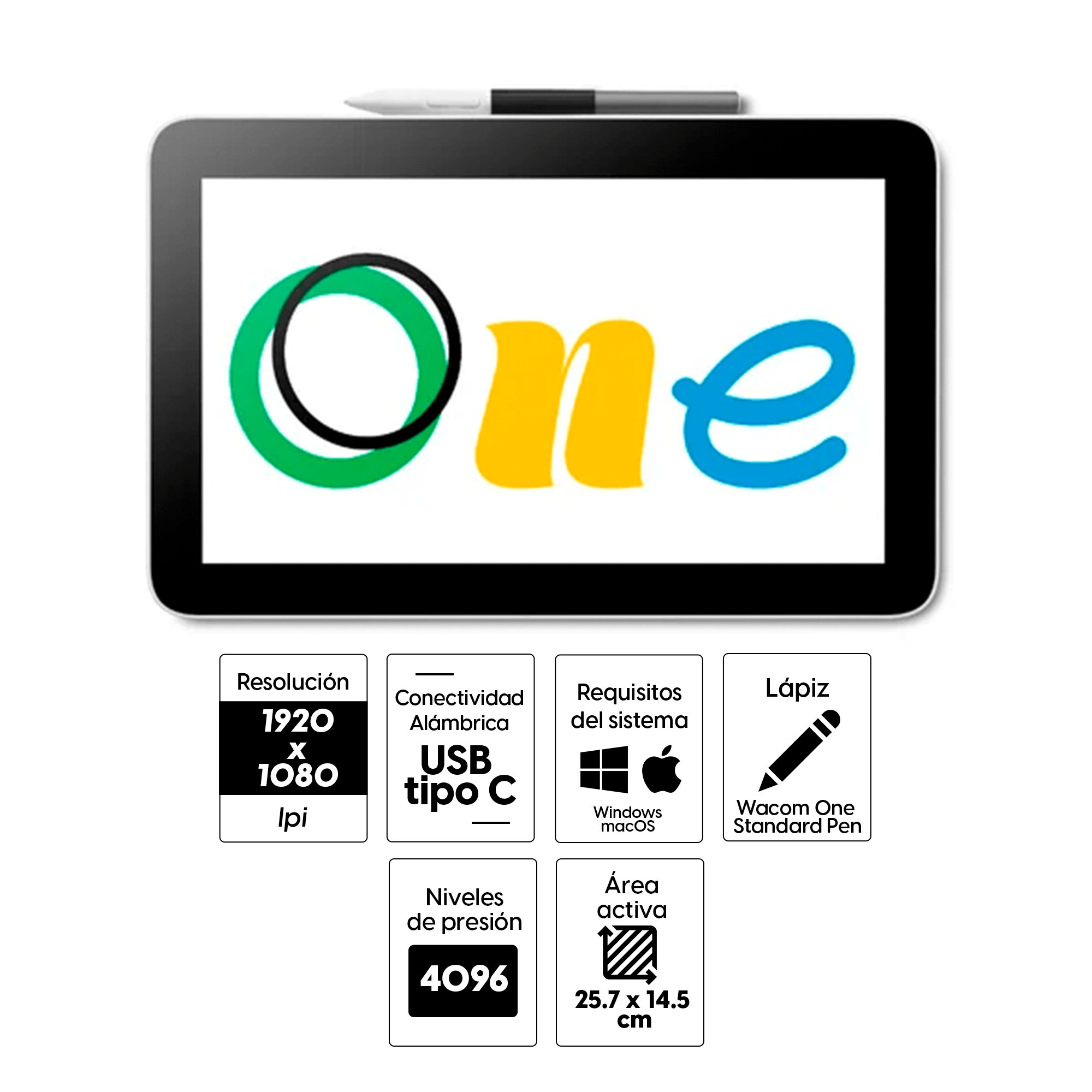 Imagen 2 del producto Tableta gráfica Wacom One 12 con pantalla de 11.6"" FHD, conexión usb-C, incluye lápiz de Wacom One sin pilas, para Windows, Mac, Android, Chromebook