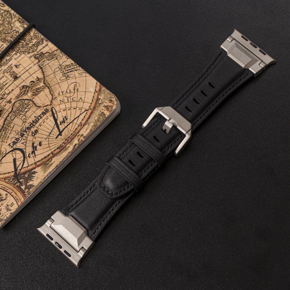 Imagen 2 del producto Correa cuero Qianxiang para Apple Watch Ultra, hebilla acero inoxidable, titanium black