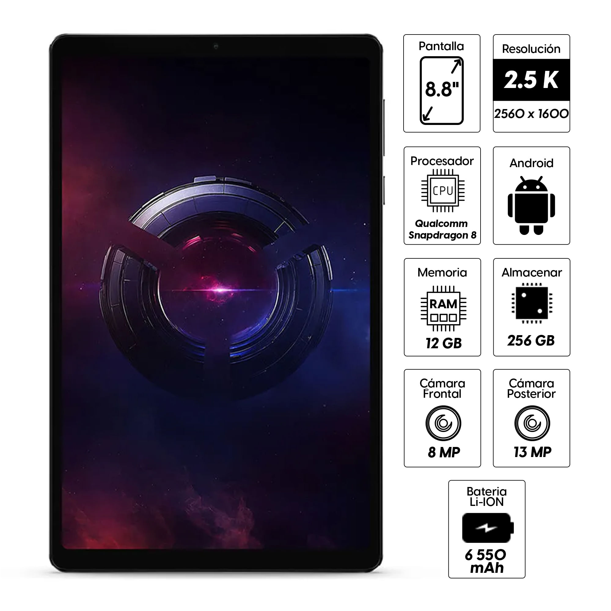 Imagen 2 del producto Tablet Lenovo Legion Tab 8.8"" 256GB, 12GB RAM, cámara principal 13MP y frontal 8MP, 6550 mAh, Snapdragon 8, gris + Folio