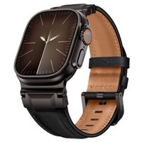 Correa de cuero Qianxiang, para Apple Watch Ultra, hebilla acero inoxidable, negro