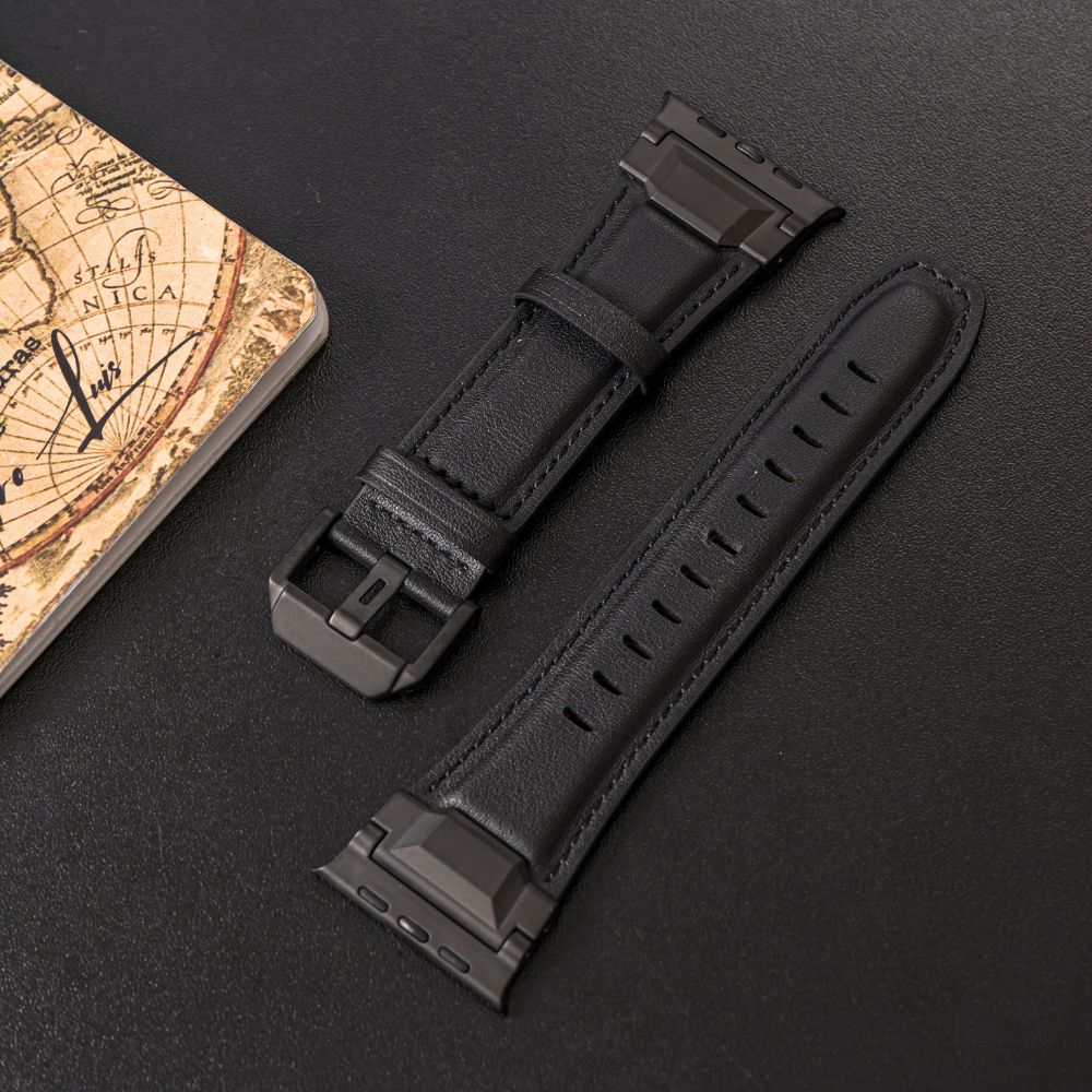Imagen 2 del producto Correa de cuero Qianxiang, para Apple Watch Ultra, hebilla acero inoxidable, negro