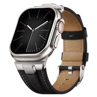 Correa de cuero Suitisbest Legend, para Apple Watch Ultra, hebilla espiga, negro