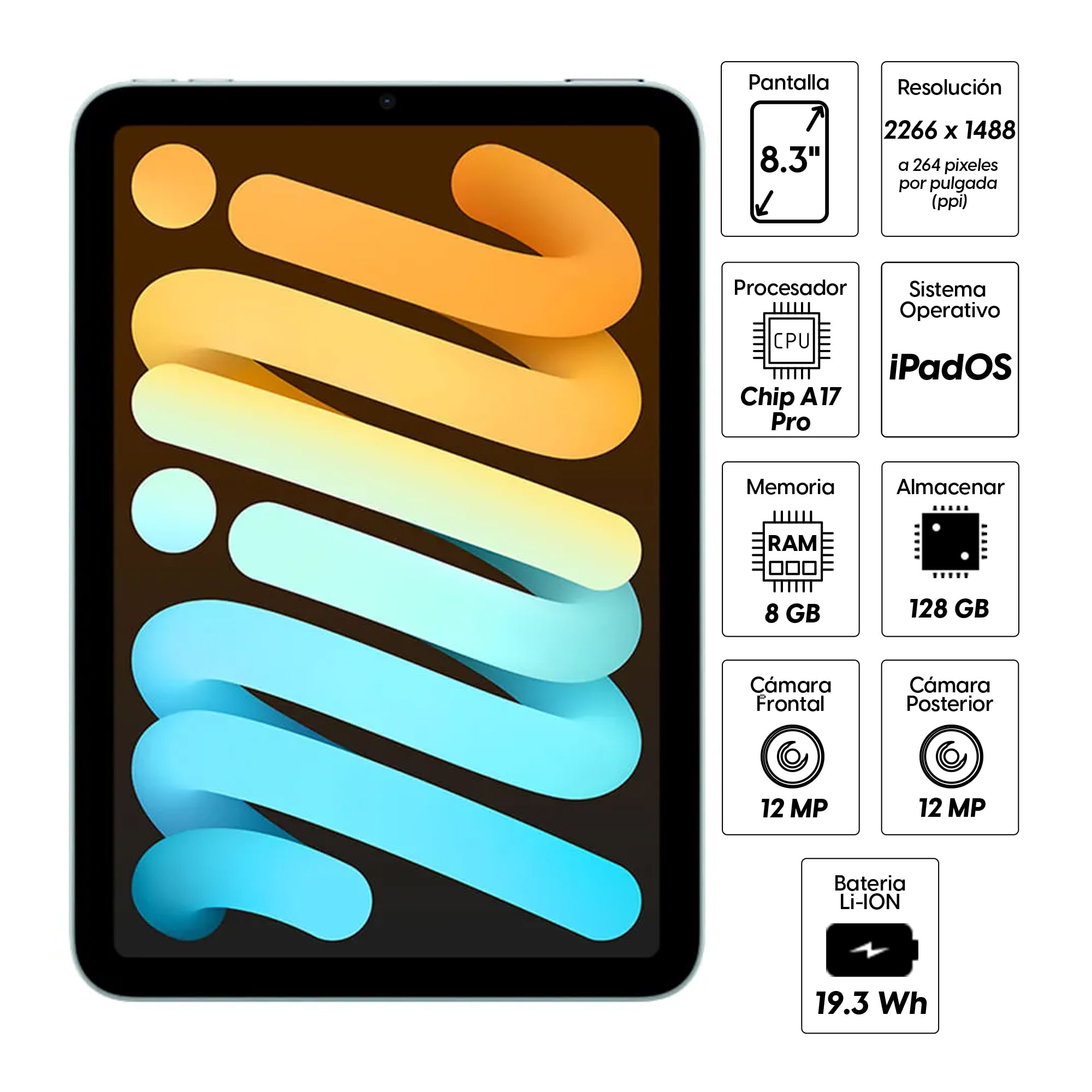 Imagen 2 del producto iPad Mini (7ma Gen) 8.3"" 128GB, cámara principal 12MP y frontal 12MP, 19.3 Wh, Chip A17 Pro, blue