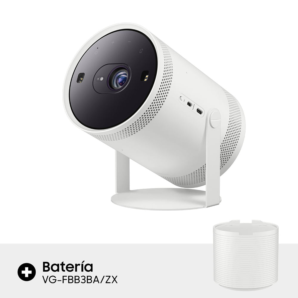 Imagen 1 del producto Proyector portátil Samsung The Freestyle 2da Gen, sistema Tizen integrado, FHD 100p, Wi-Fi, micro HDMI, blanco + batería