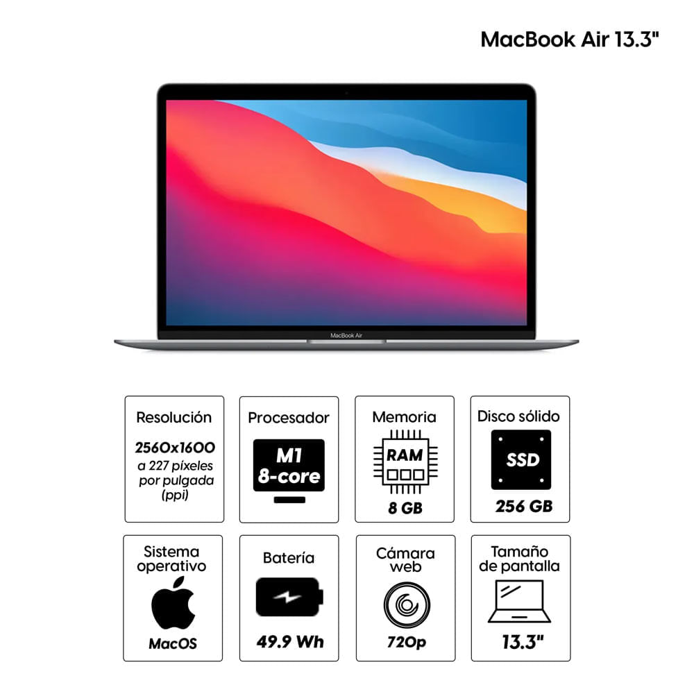 Imagen 2 del producto MacBook Air 13.3"" Chip M1, 256GB SSD, 8GB RAM, macOS, space gray