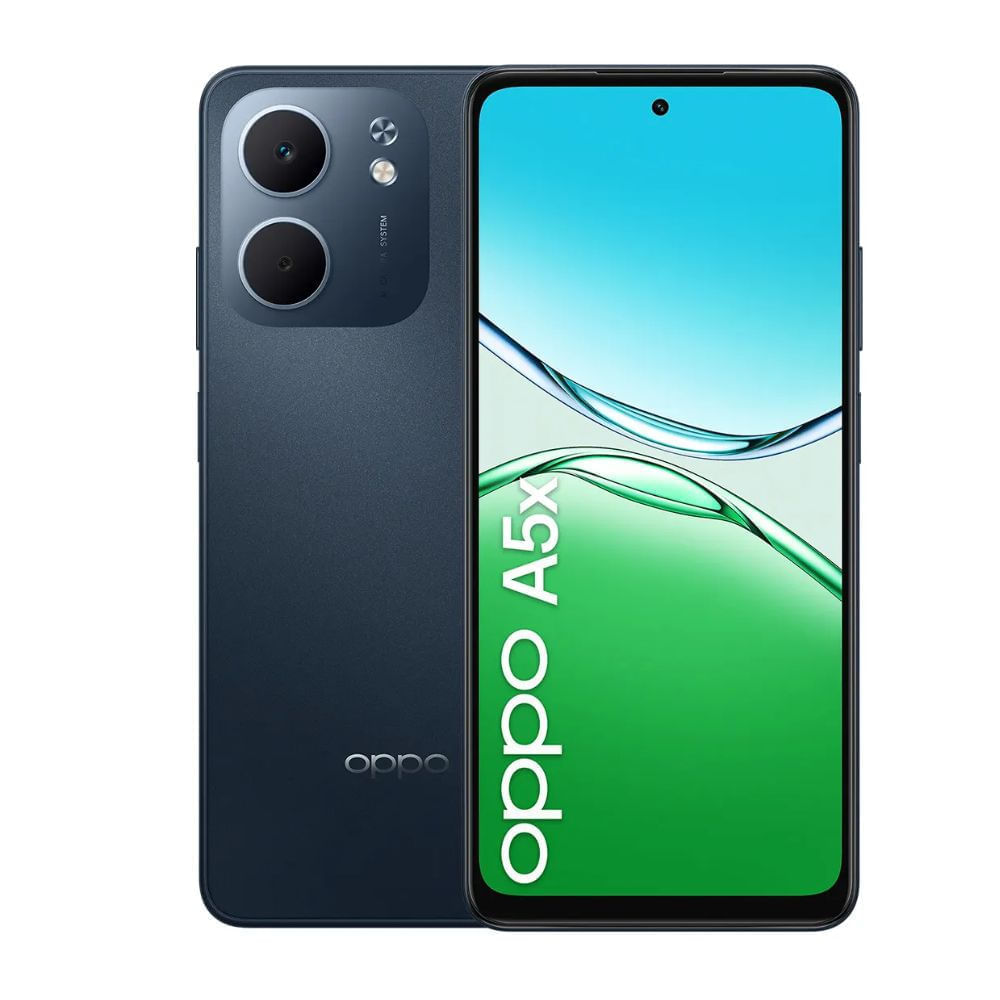 Celular OPPO A5x 128GB, 4GB RAM, cámara trasera 32MP y frontal 5MP, 6.67", azul