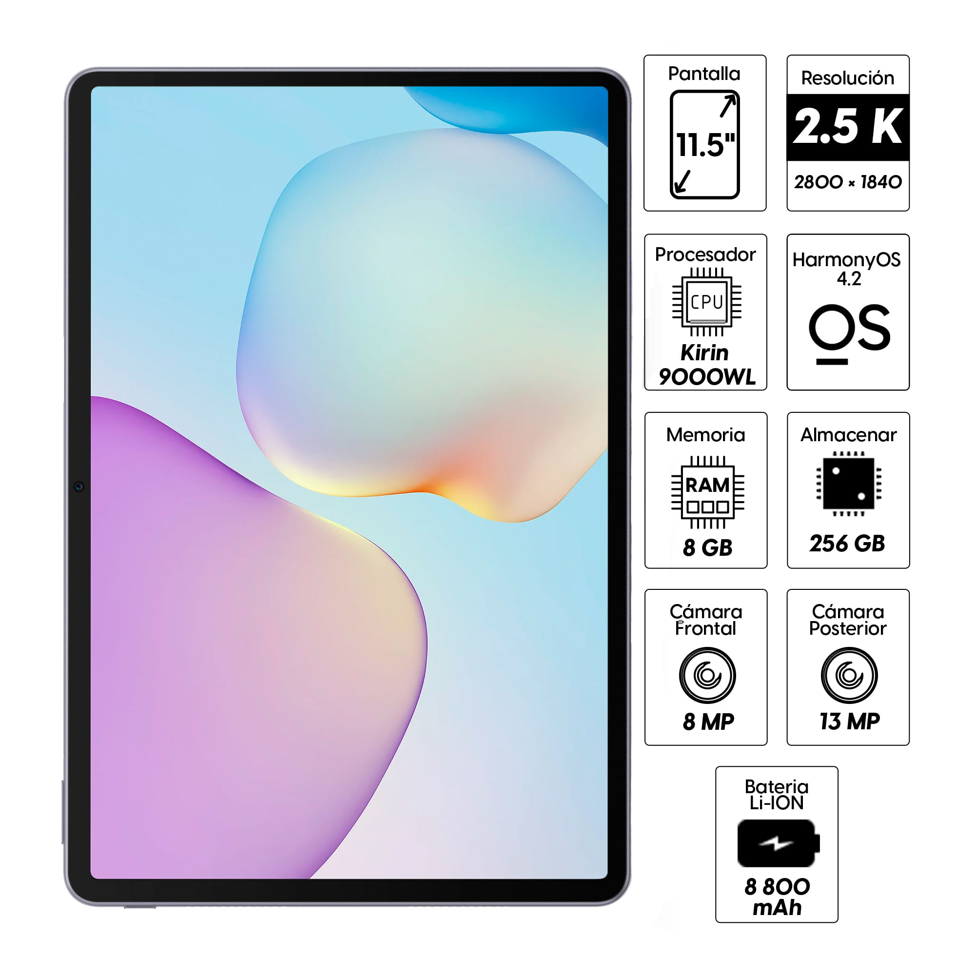Imagen 2 del producto Tablet Huawei MatePad 11.5 256 GB, 8GB RAM, cámara principal 13MP y frontal 8MP, 8,800 mAh, Kirin 9000WL, gris + Lápiz + Mouse