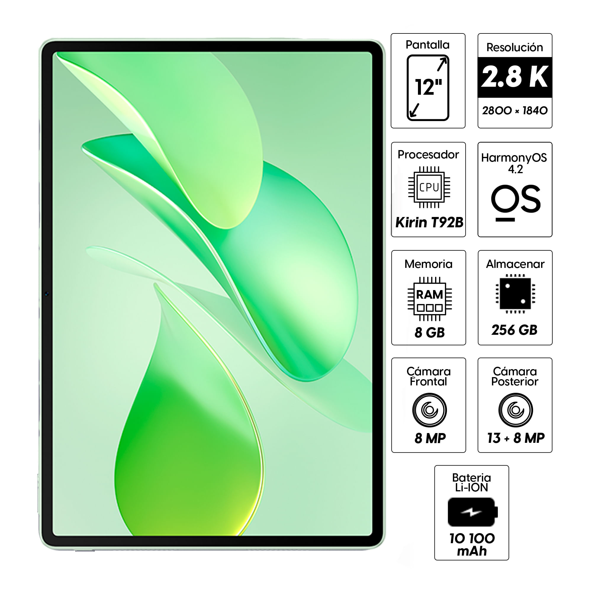 Imagen 2 del producto Tablet Huawei MatePad 12X Paper Matte 256 GB, 8GB RAM, cámara principal 13MP + 8MP y frontal 8MP, 10100 mAh, Kirin T92B, verde + Lápiz + Mouse