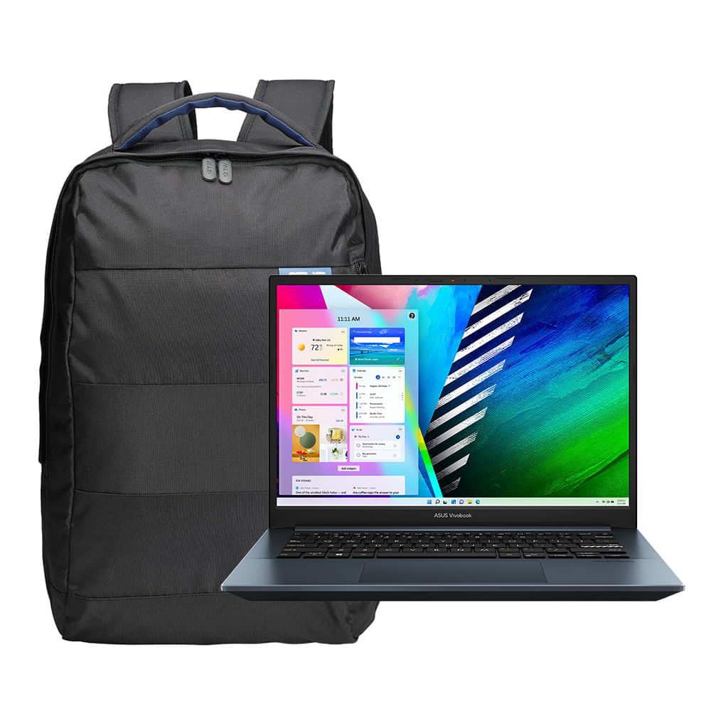 Laptop gamer Asus M3401QC-KM160W 14" AMD Ryzen R5-5600H, 512GB SSD, 8GB RAM, GeForce RTX 3050, Win11, azul + Mochila de regalo