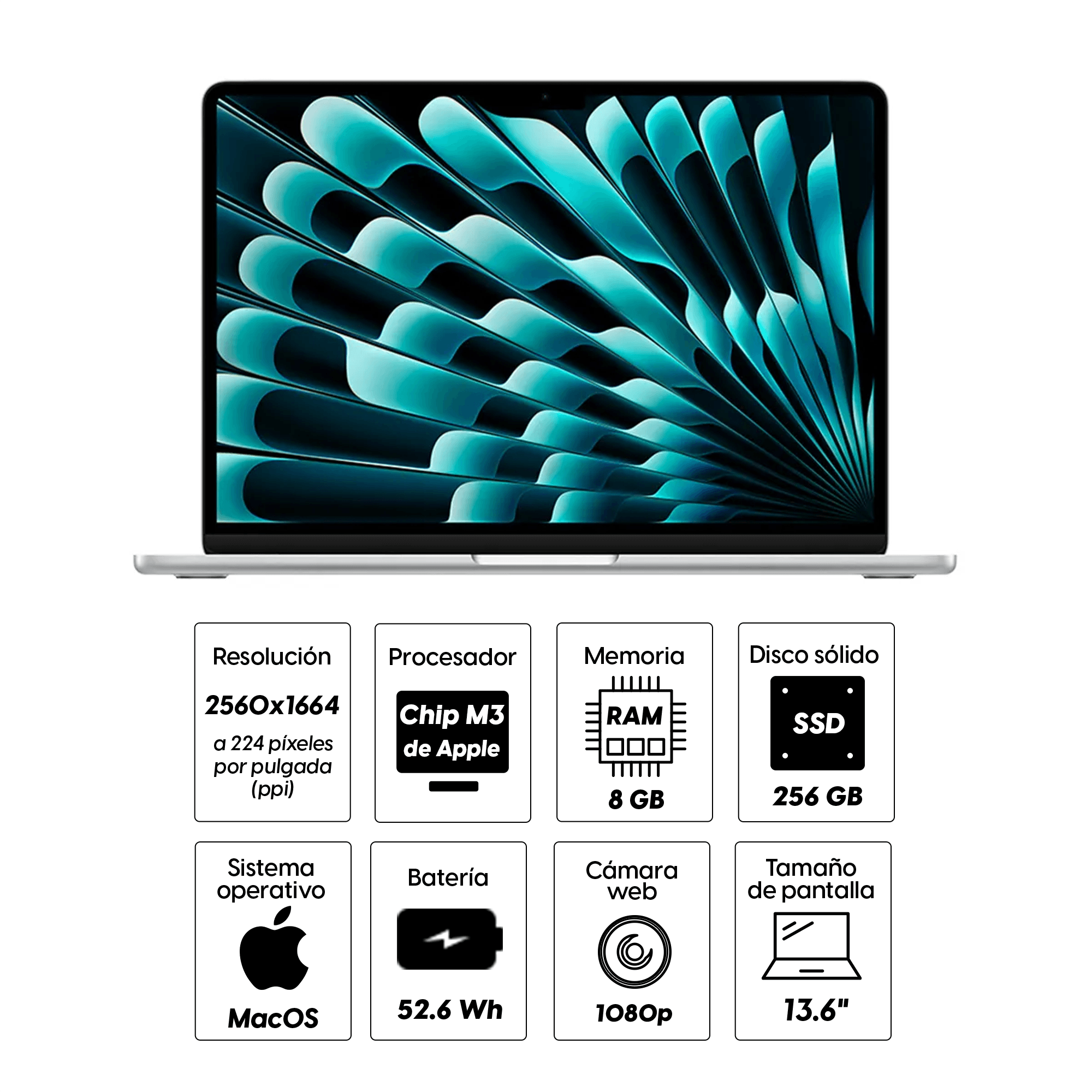 Imagen 2 del producto MacBook Air Apple 13.6"" Chip M3, 256GB SSD, 8GB RAM, 8GPU, macOS, silver