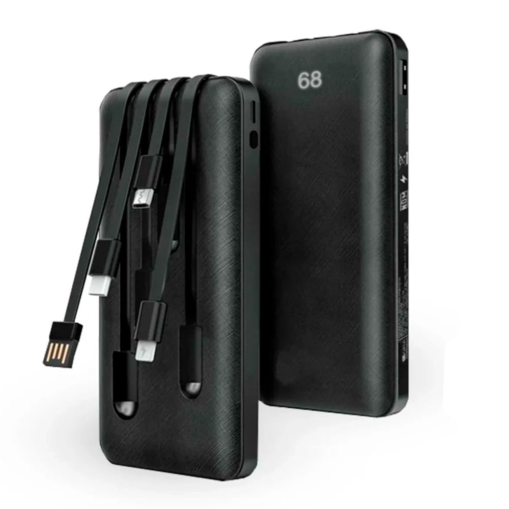 Imagen 1 del producto Batería externa Bytebox 10000mAh, multisalida USB Tipo C, Lightning y Micro USB con linterna dual, carga rápida, negro