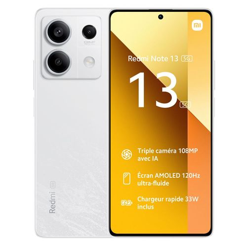 Celular Xiaomi Redmi Note 13 5G 256GB, 8GB RAM, cámara principal 108MP + 8MP + 2MP, frontal 16MP, 6.67", blanco